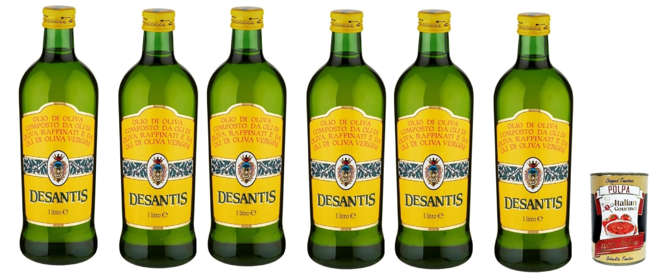 Italian Gourmet Desantis Italian Gourmet Olio di Oliva, mildes Öl zum | Miscela raffinato e vergine; vielseitig in Glasflaschen, adatta per Salate, Gesamtnettogewicht 6 L + Kostenlos Polpa 400g