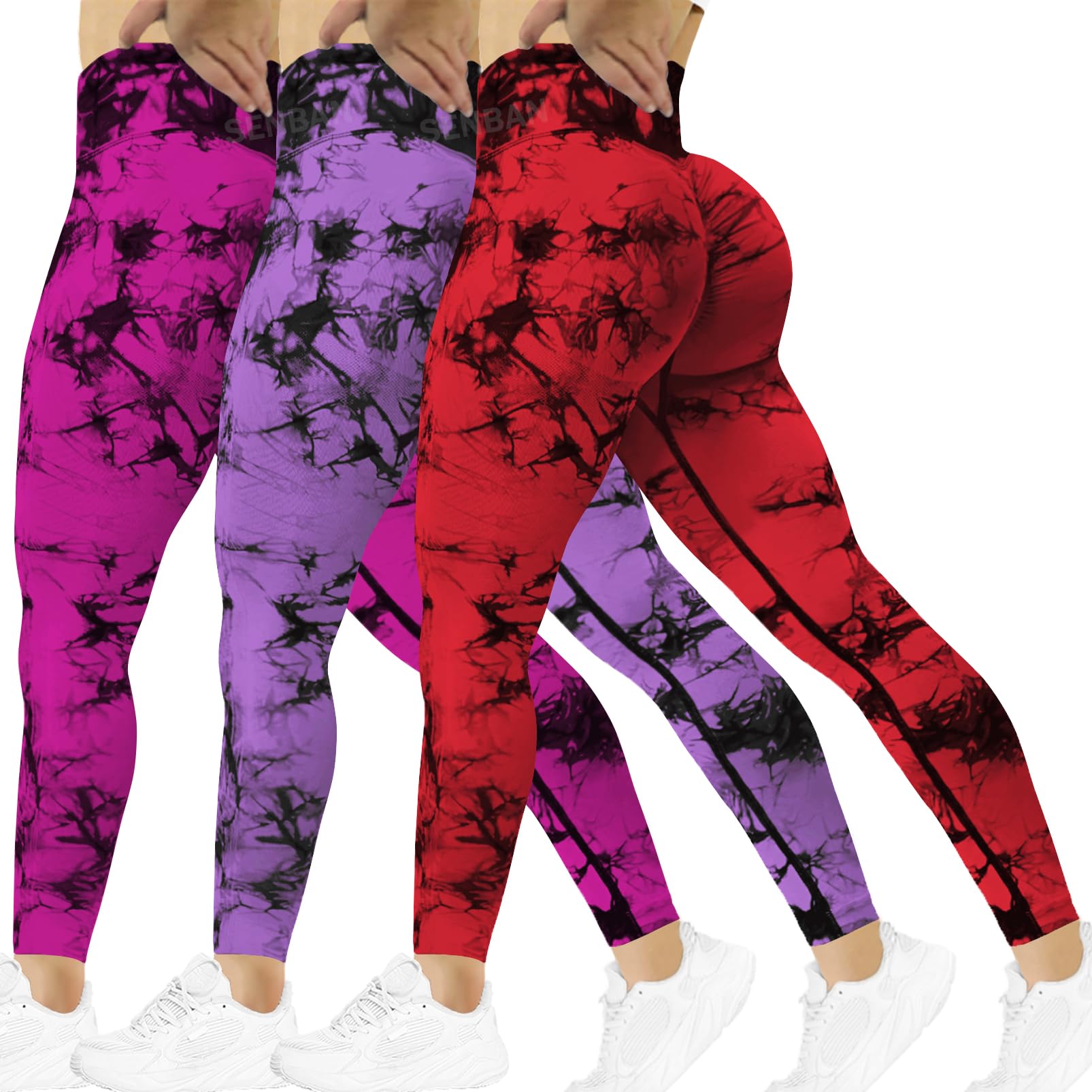 SENBAN Leggings da allenamento da donna: pantaloni da yoga a vita alta per sollevamento del sedere - Leggings da palestra senza cuciture tie dye