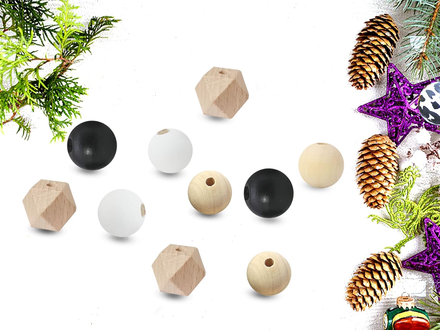 16mm Octangle Wood Beads 120pcs Round for Keychain Wreath Crafts image 4