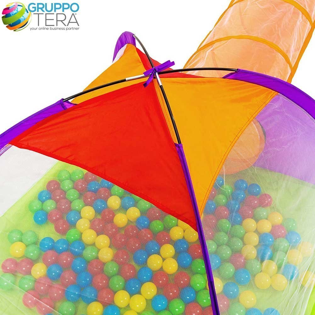 Bakaji Tenda Igloo per bambini con 200 palline + Tunnel + Casetta da gioco Pieghevole Sistema POP-UP Salvaspazio