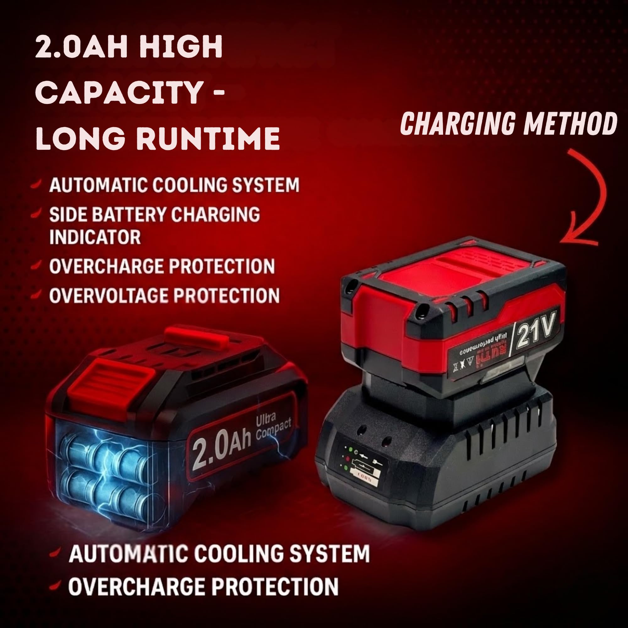 RUTH 21V Cordless Brushless Impact Wrench Set, 450Nm Max Torque, 1/2" Drive, 2x Lithium Batteries, Charger, Socket Set & Drill Bits β Variable Speed, Carrying Case Included 4