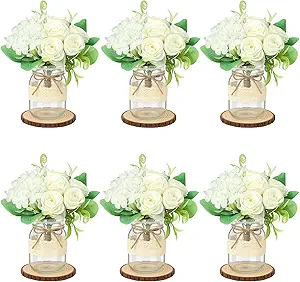 Set 6 Mason Jar Table Centerpiece - Wedding Centerpieces for Tables, Mason Jar Flower Centerpiece Vases Decor- Boho Farmhouse Rustic for Engagement, Bridal Shower, Wedding, Versatile Decor (White)