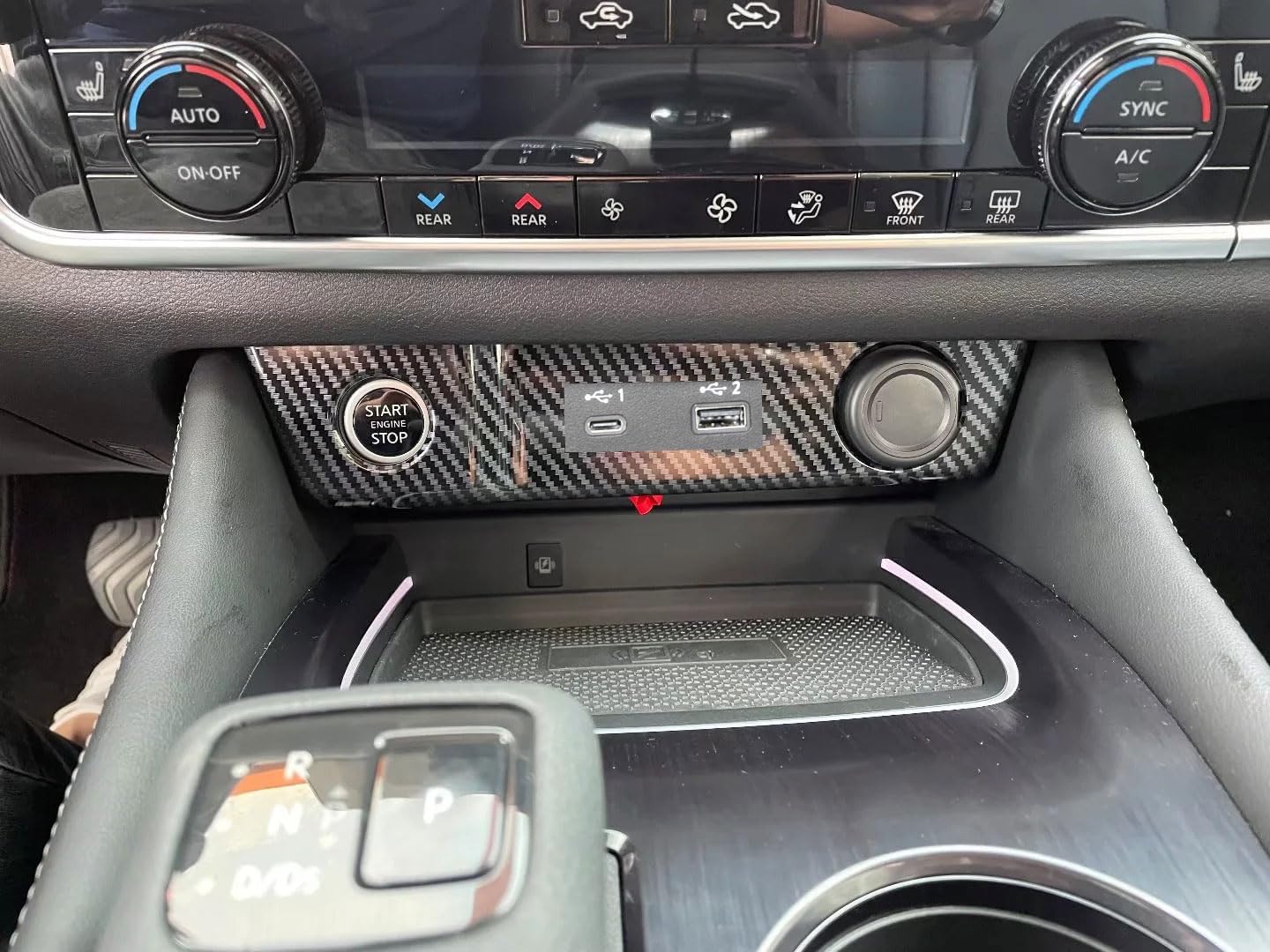 Cigarette Lighter Panel Cover Trim Compatible with Nissan Rogue 2021 2022 2023 2024 2025 2026 Center Console USB Panel Cover Interior Car Accessories ABS 1PC (Carbon Fiber Style)