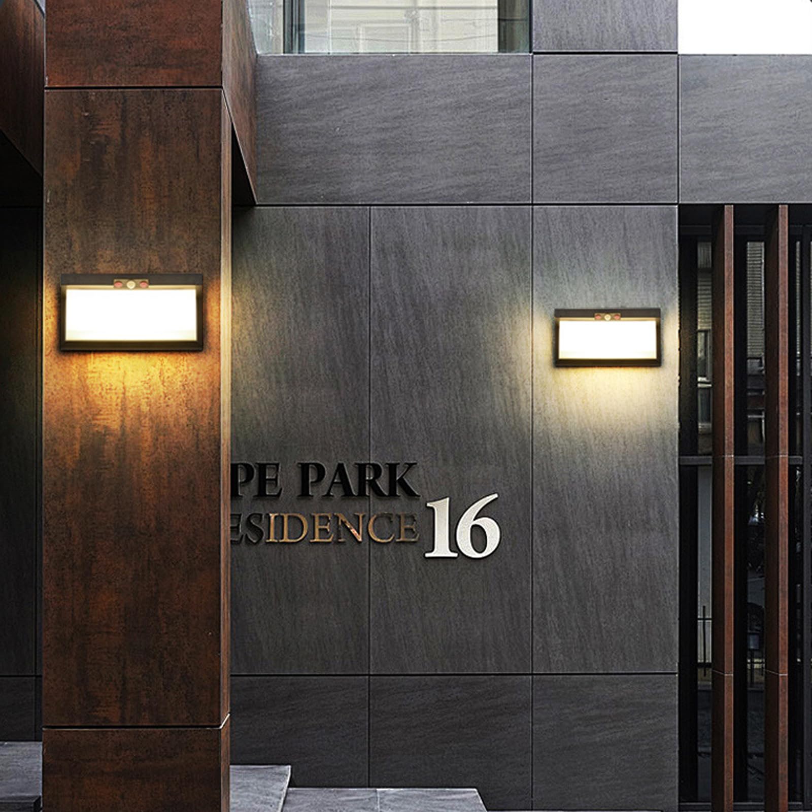 LED Exterior Inalámbricas Apliques de Pared Solares Recargable Lámpara de Pared Impermeable IP65 Iluminación de Pared Moderna con Sensor de Movimiento para Porche Camino Garaje (Negro,Luz Blanca)