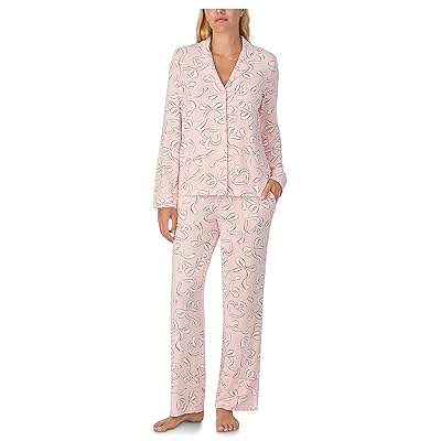 Kate Spade New York Brushed Sweater Knit Jersey Long Sleeve Notch Long Pajama Set Women