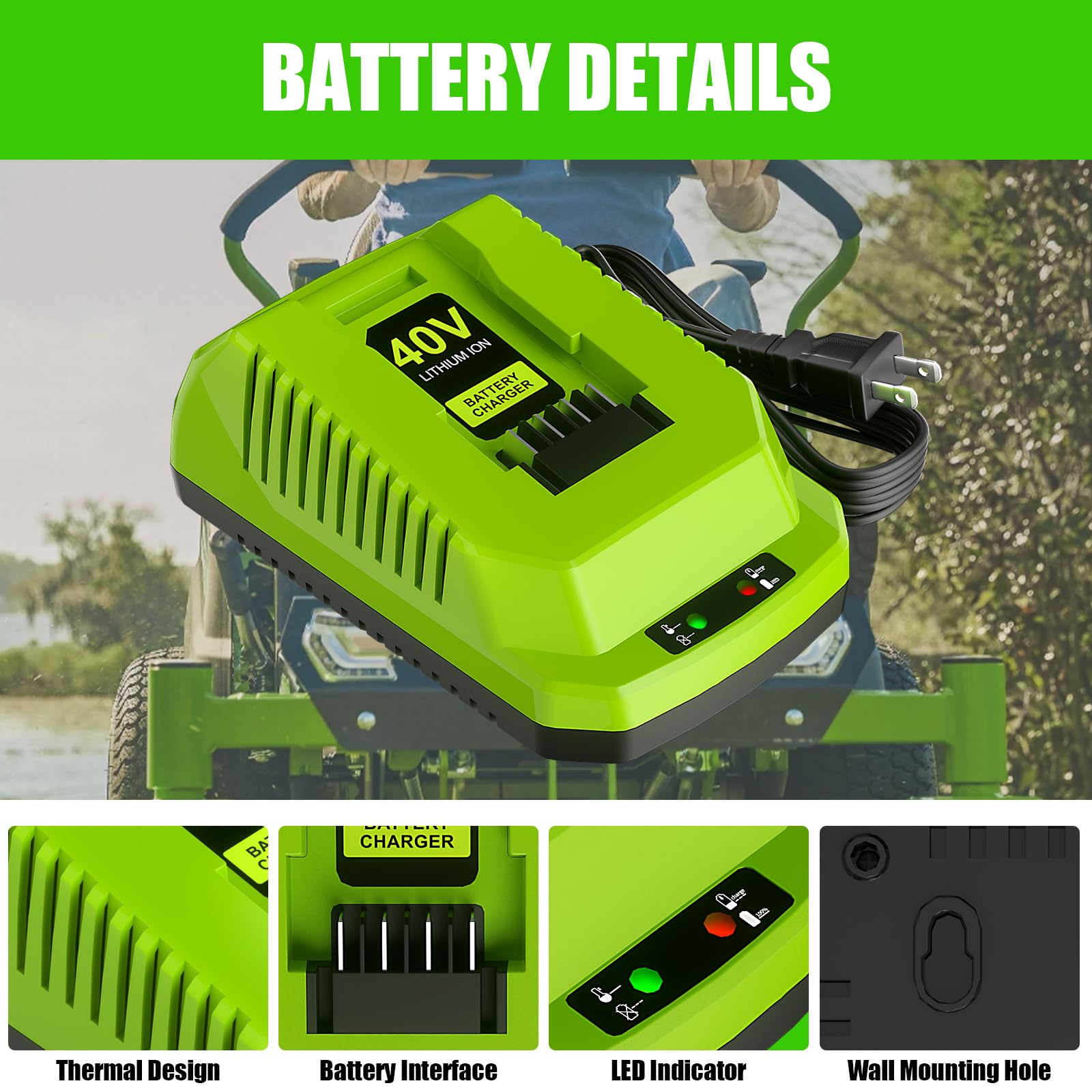 Cargador rápido de 40 voltios y 4 A, para Greenworks 40 V, carga rápida de repuesto para paquetes de baterías 29482 29462 29252 G-MAX de 40 V