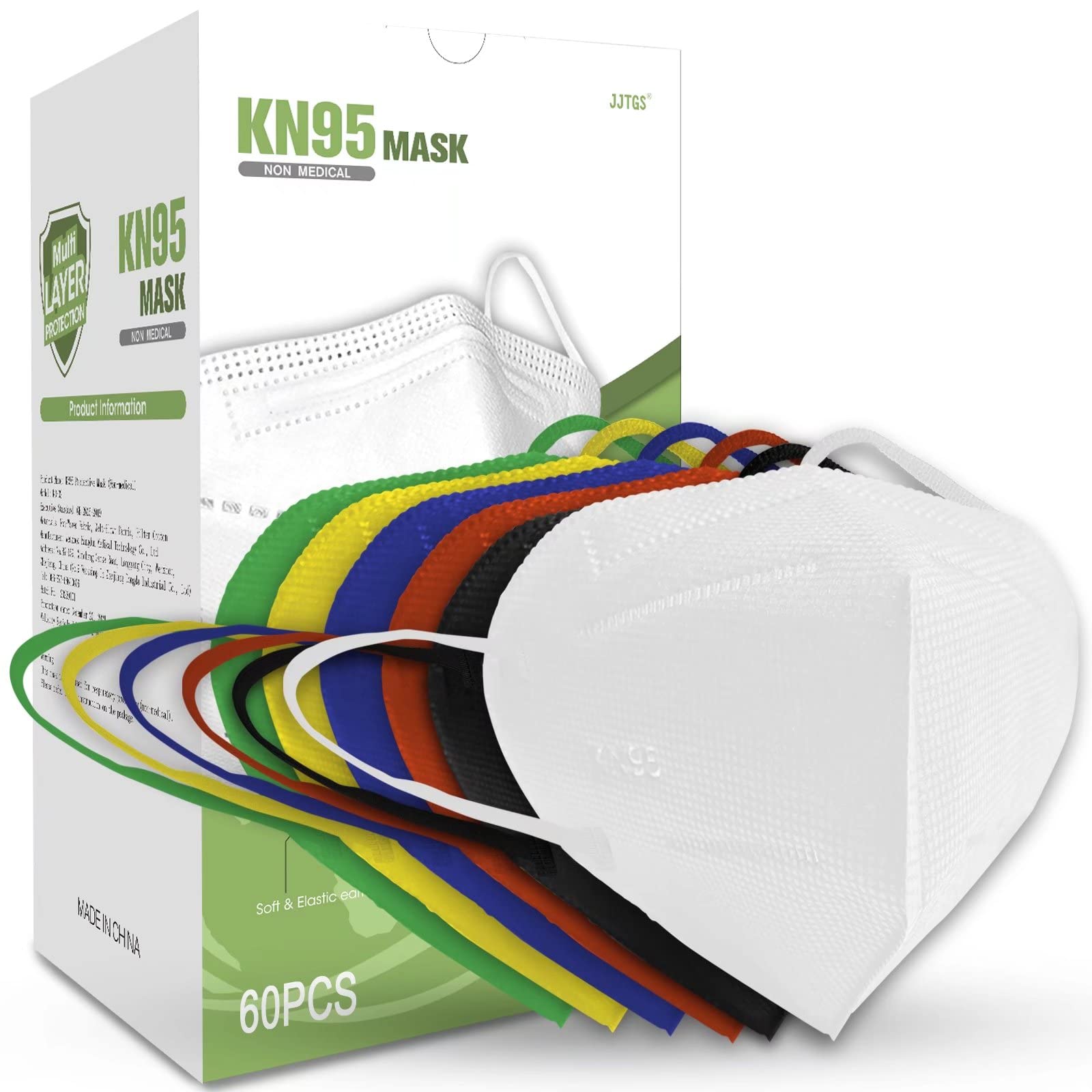 KN95 Face Mask For Adult ,60Pc Disposable 5-Ply Breathable and Comfortable Safety Mask with Elastic Ear loop&Nose Bridge Clip