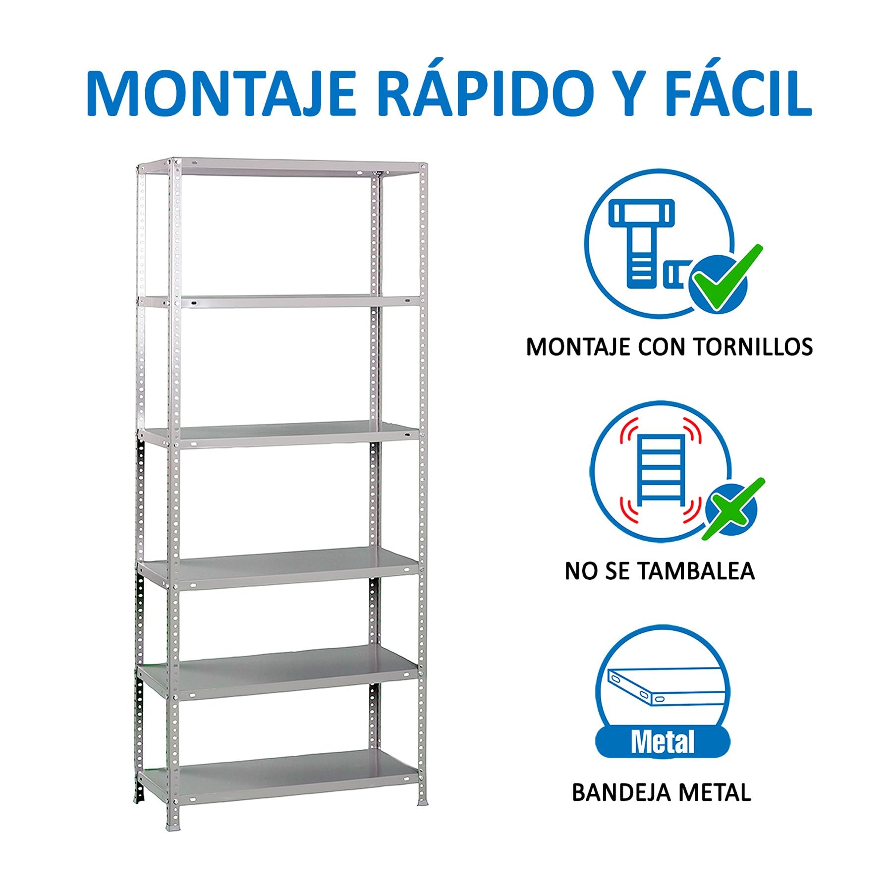 Simon Rack Estantería Metálica 2000x800x300 mm - Comfort | 6 Alturas, Bandeja Metal, 100 kg de Punto Flexión, Galvanizado, Pintura anticorrosión, Montaje con tornillo