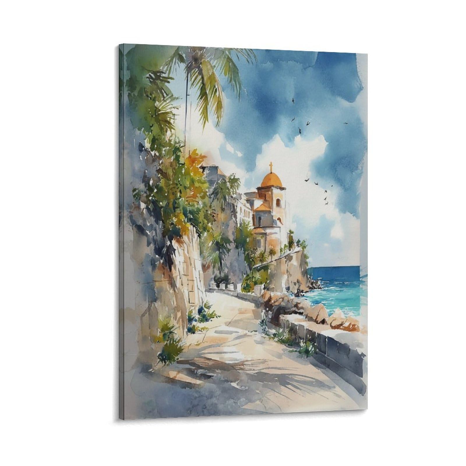 XWYMXZ Cozumel Watercolor Painting Coastal Poster 24x36inch(60x90cm) Vintage Watercolor Canvas Art