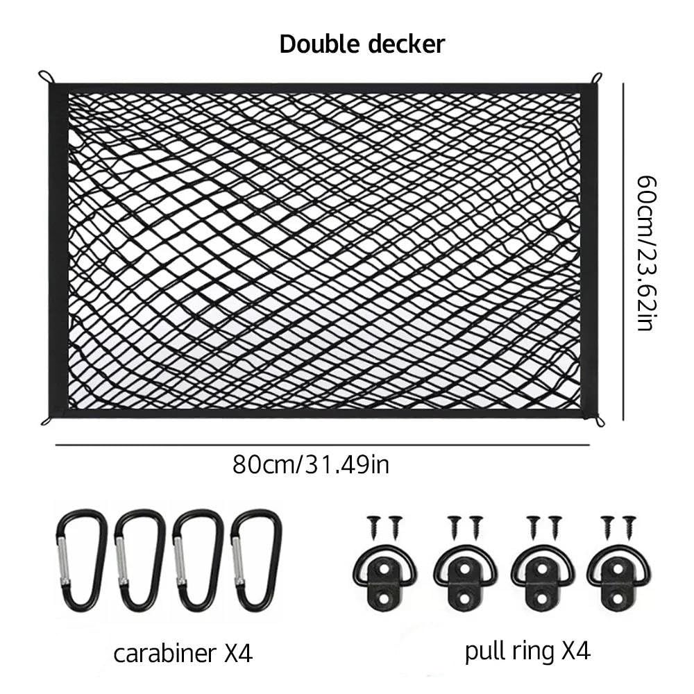 Filets pour Auto Organiseur Coffre Voiture Universel Filet Chargement Élastique en Nylon Robuste Rangement SUV Berline Voyage Camping Accessoires(Couche Double)