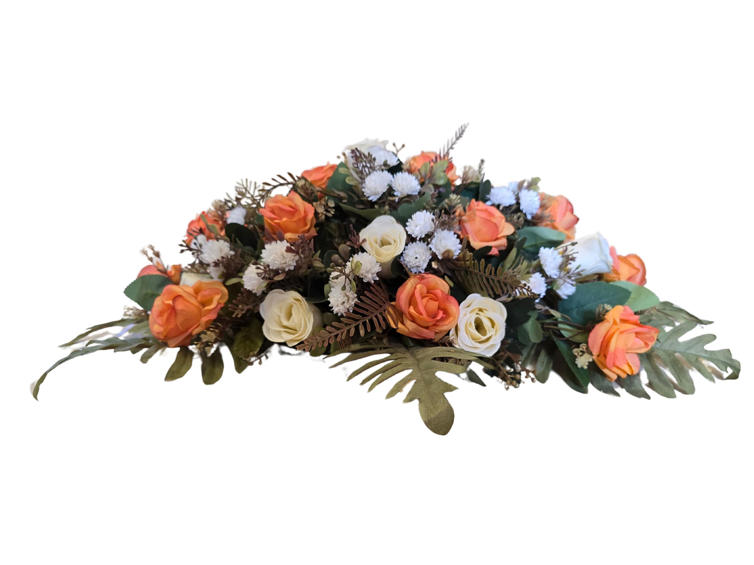 DRW Centro de Flores Artificiales cojin Cementerio procesiones, Iglesias Bodas o sepulturas otoñal Beige y Naranja Estilo Barco 84x60x30
