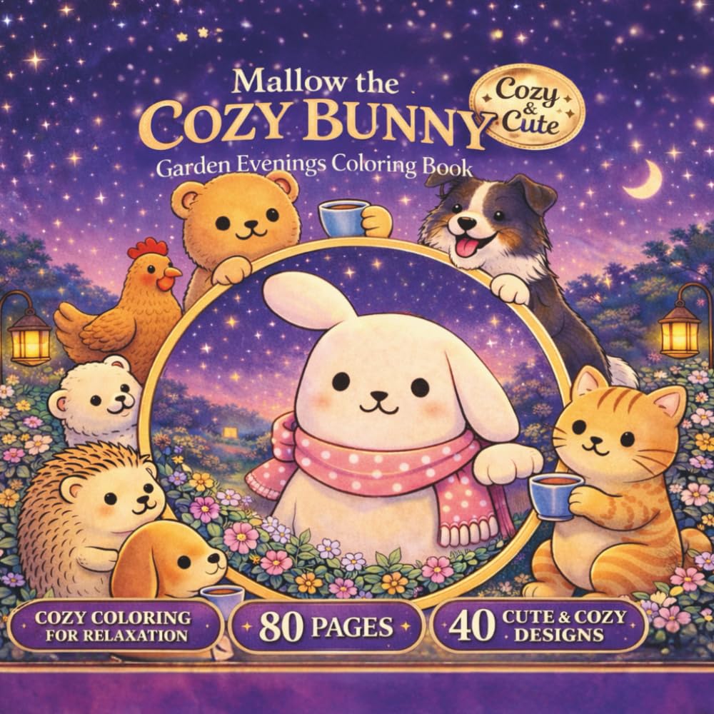Mallow the Cozy Bunny: Garden Evenings Coloring Book (Mallow Cozy Coloring Series)