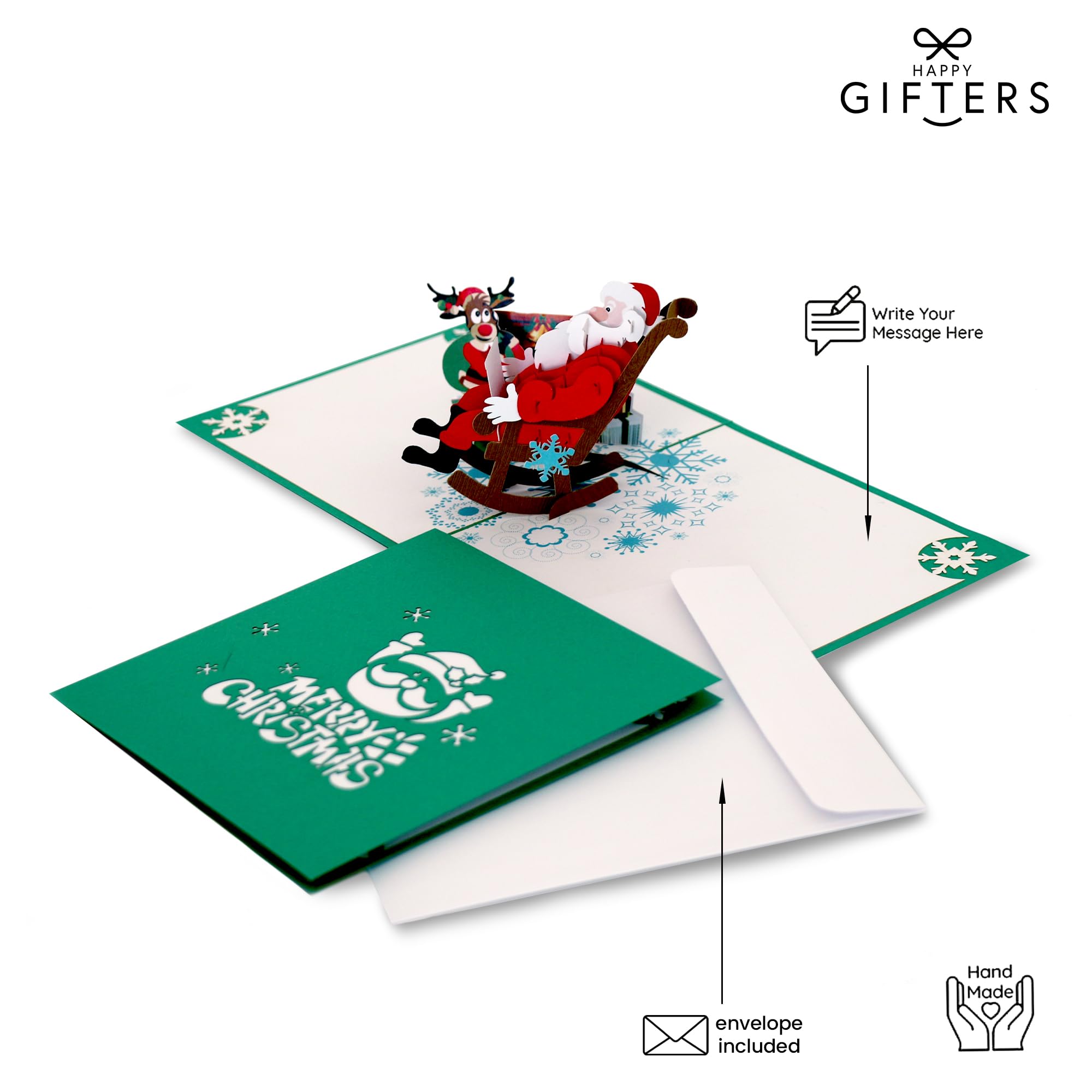 HAPPY GIFTERS Santa Claus Fireplace Pop Up Cards, 3D Greeting Pop Up Cards, Xmas Gifts Pop Up Card - Image 3