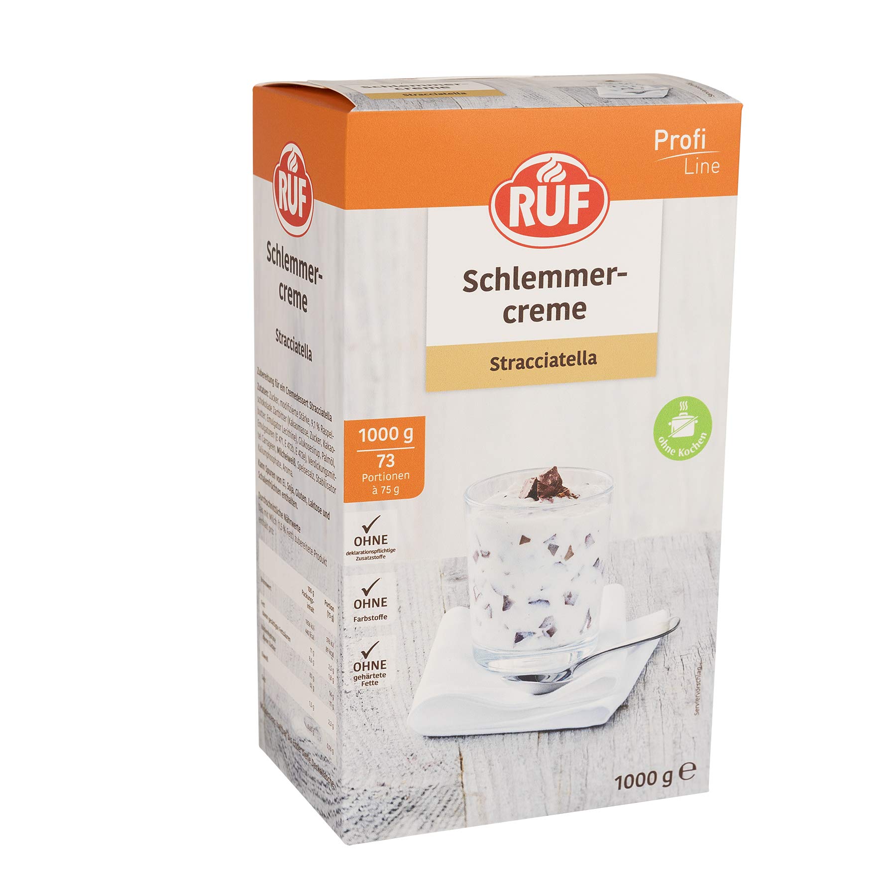 RUF Schlemmercreme Stracciatella, ohne Kochen, Großpackung Dessertpulver für eine locker fluffiges Creme-Dessert mit Raspelschokolade, glutenfrei 1x1000g