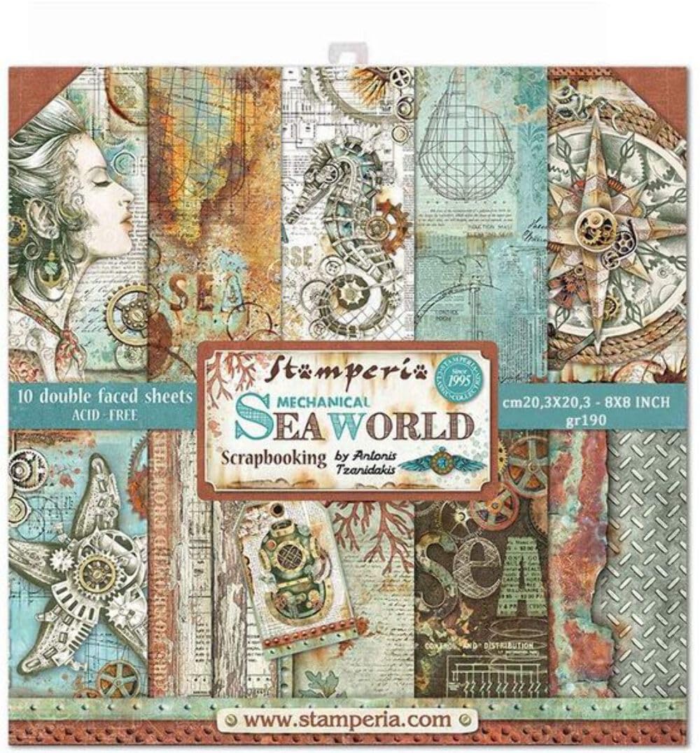 Stamperia International KFT Paper Pad 10 Sheets Double Sided Sea World, Multicoloured, 20.3 x 20.3 (8" x 8"),SBBS13