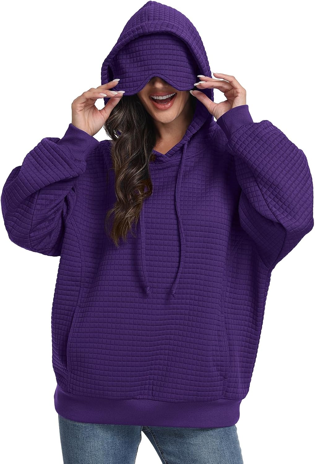 SeSe Code Hoodie With Eye Mask Waffle Hooded Sweatshirts Womens Travel Airplane Sleep Hoodies Mens Oversized Pullover - Image 3