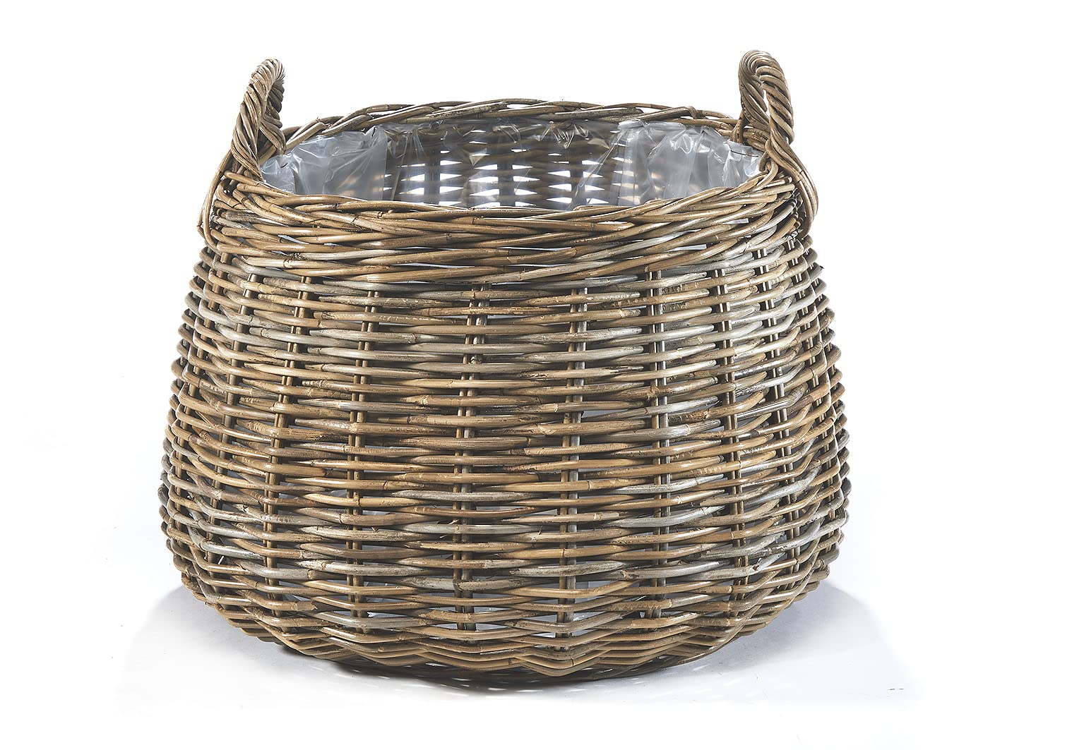 Kobolo Pflanzkorb Pflanzkübel rund XXL in aus Rattan mit Folie Grau