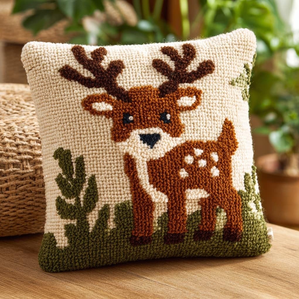 Wallustrioaw Animal Deer Latch Hook Cushion Kits For Adults,