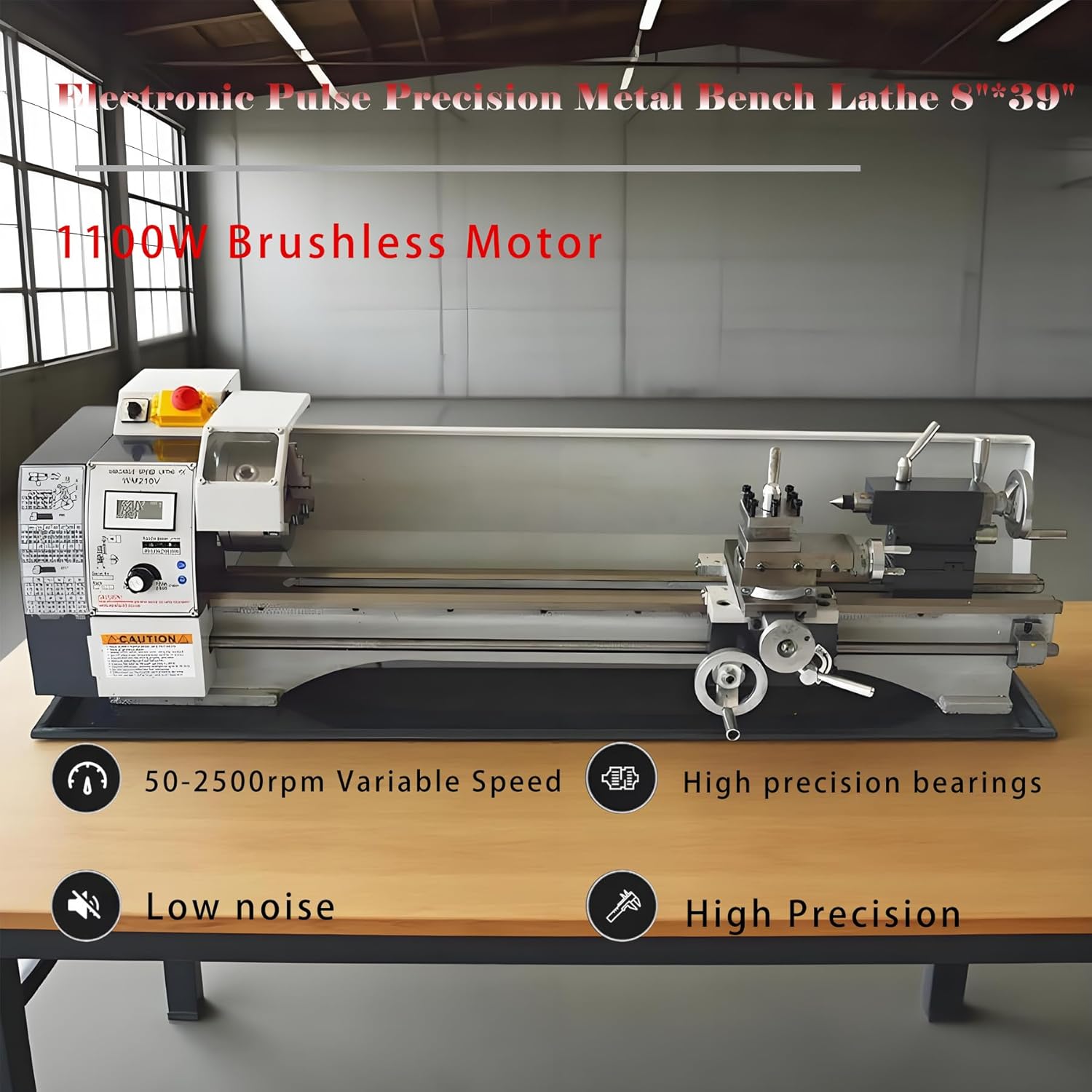 Metal Bench Lathe 8"*39" Benchtop Mini Metal Lathe Metric and Imperial Electronic Gear Lathe for Woodworking Metalworking Variable Speed 50-2500rmp 4-Way Tool Post,Three-Jaw Chuck 110V 1100W