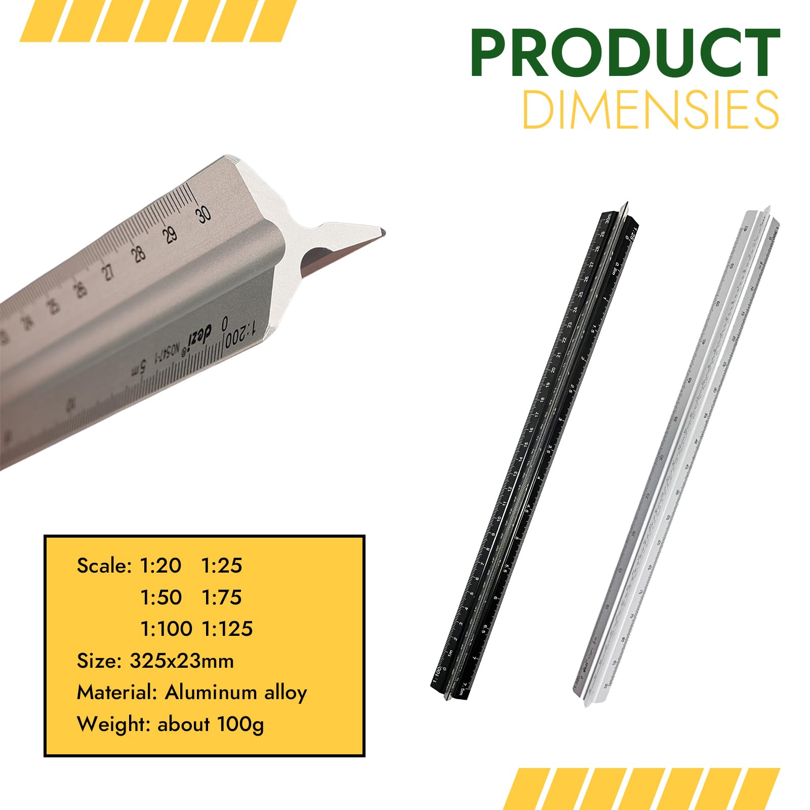 Architectural Scale Ruler 2Pcs, Aluminum Triangular Scale Ruler Metric 1:20, 1:25, 1:50, 1:75, 1:100 - Image 2