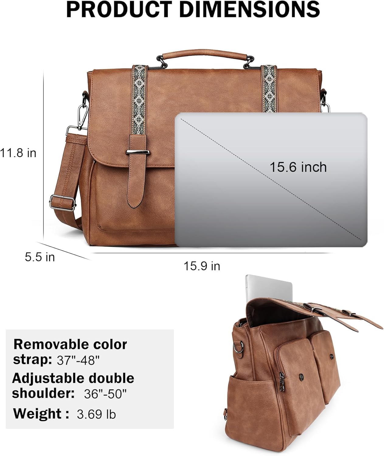 FADEON Messenger Bag for Women, Designer Leather Satchel Backpack Purses Large Laptop Briefcase Multi Pocket Shoulder Bags - Image 4