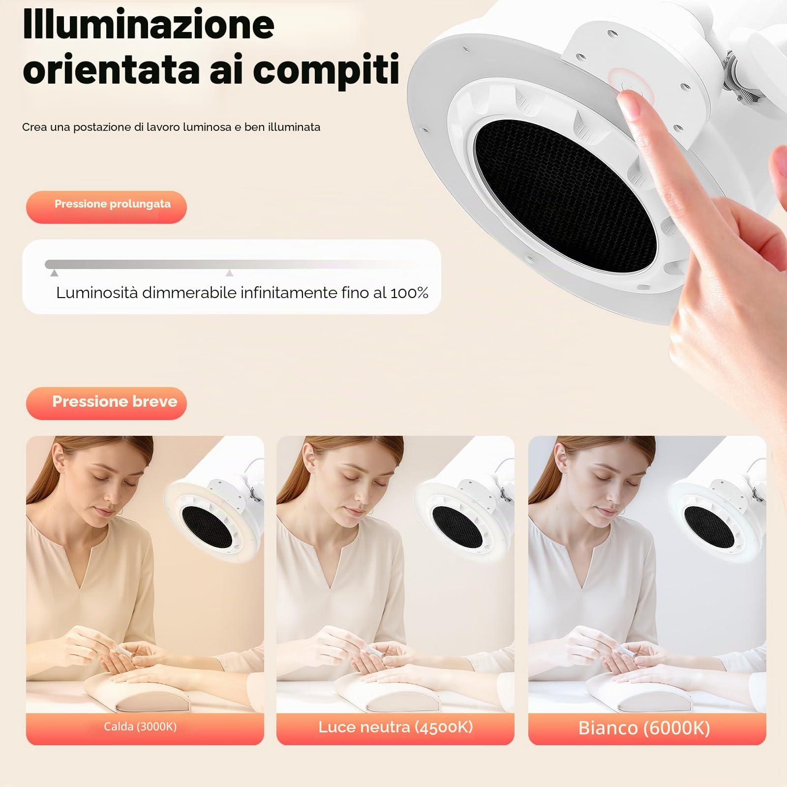 Aspirazione della polvere per unghie 55 W professionale raccoglitore per unghie con luce a LED con regolazione di ventilazione a 10 livelli, angolo regolabile per montaggio da tavolo