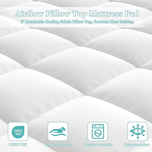 Miniatura 4 de Lazyzizi Cubrecolchón de espuma viscoelástica tamaño Queen, 4 pulgadas de doble capa de enfriamiento de espuma viscoelástica de té verde de 2