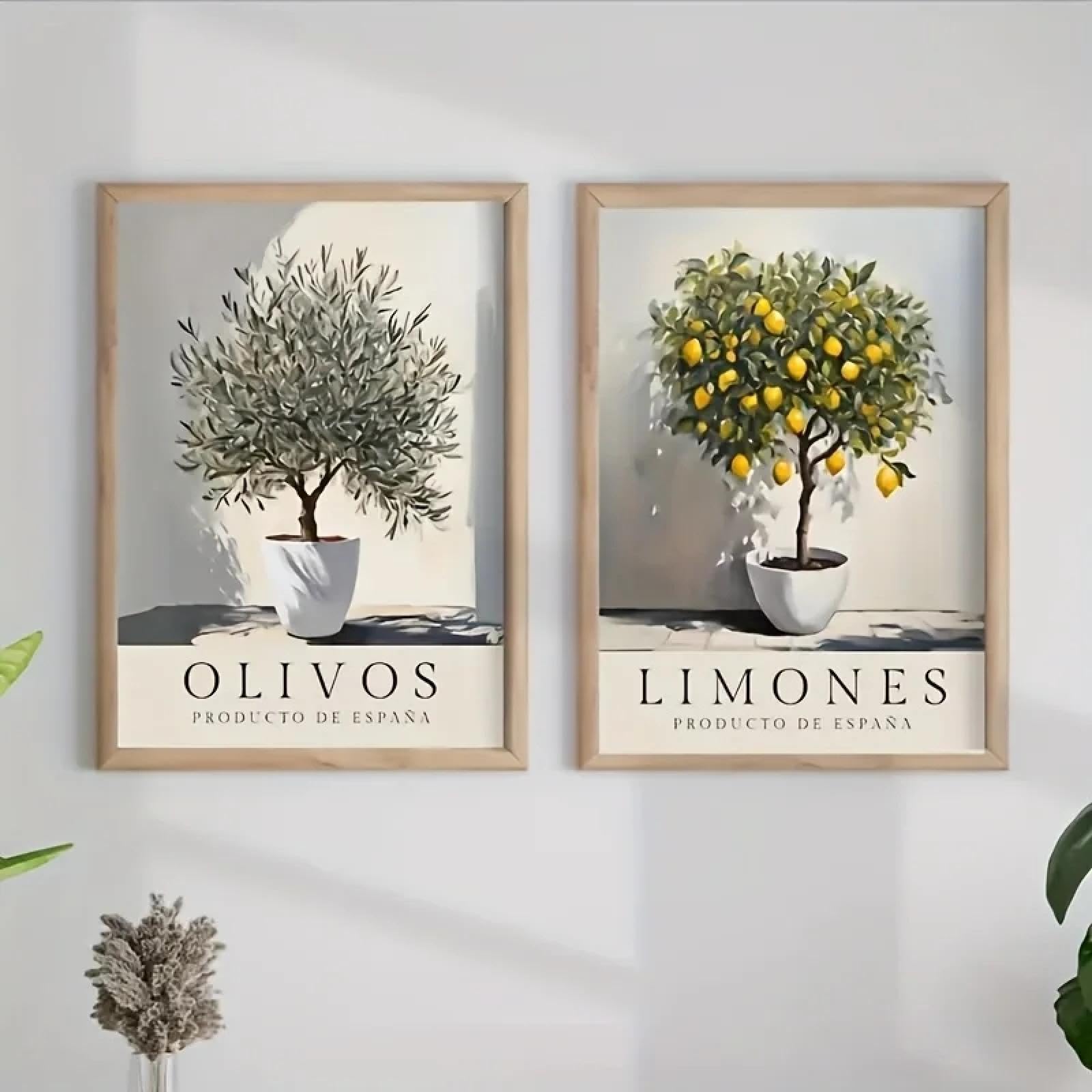 LTjiajuypd Canvas Poster Vintage Art Olive Tree Lemon Tree Print Wall Art Canvas Painting Decor Home Bedroom Wall Decor 60x90cm-2pcs Frameless