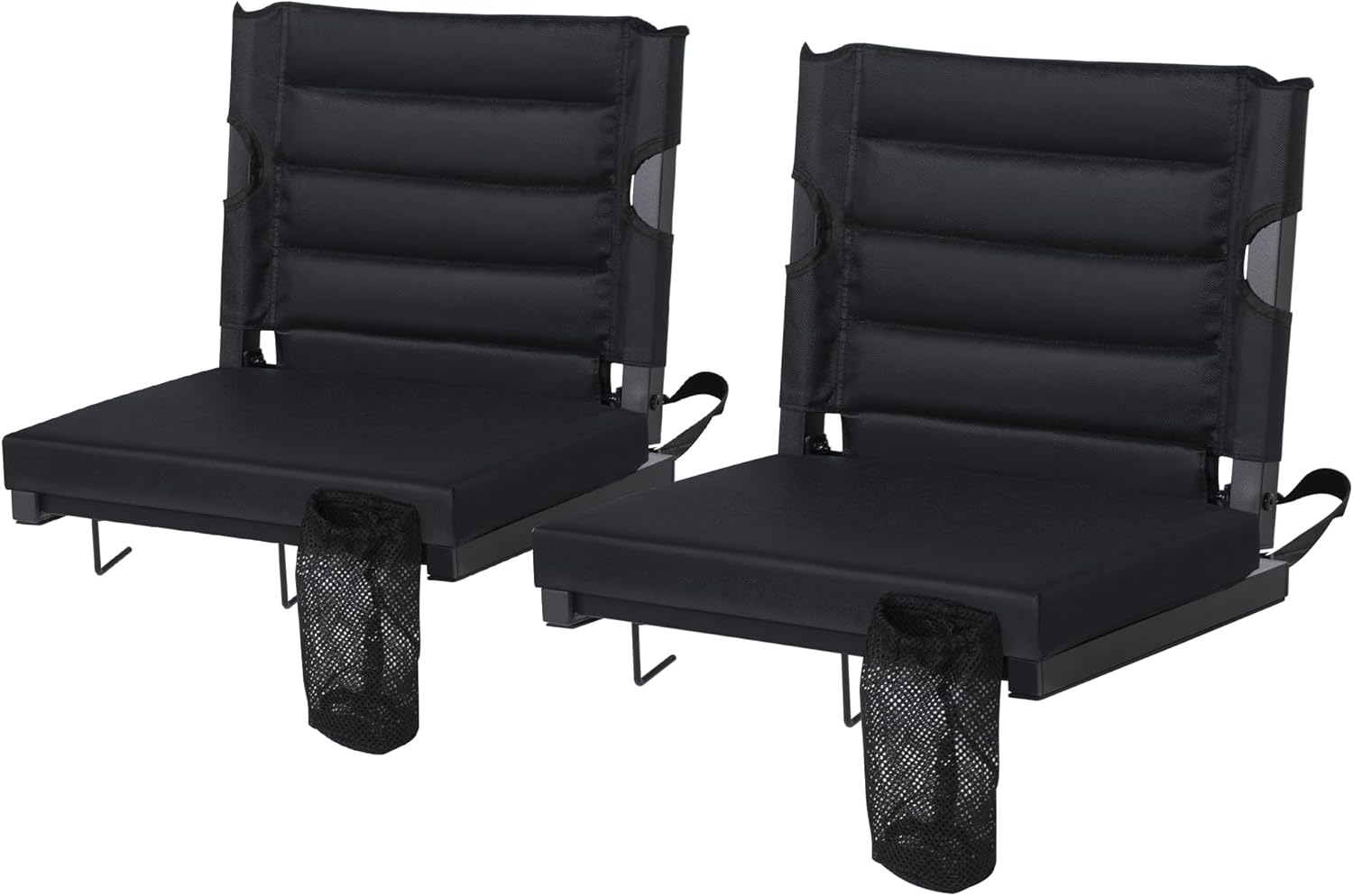 2 Pack Stadium Seats for Bleachers with Back Support, Bleacher Seats with Backs and Extra Thick Padded Cushion, Includes Shoulder Straps Carry Handle, and Cup Holder Side Pockets (Black) Black 2 pcs