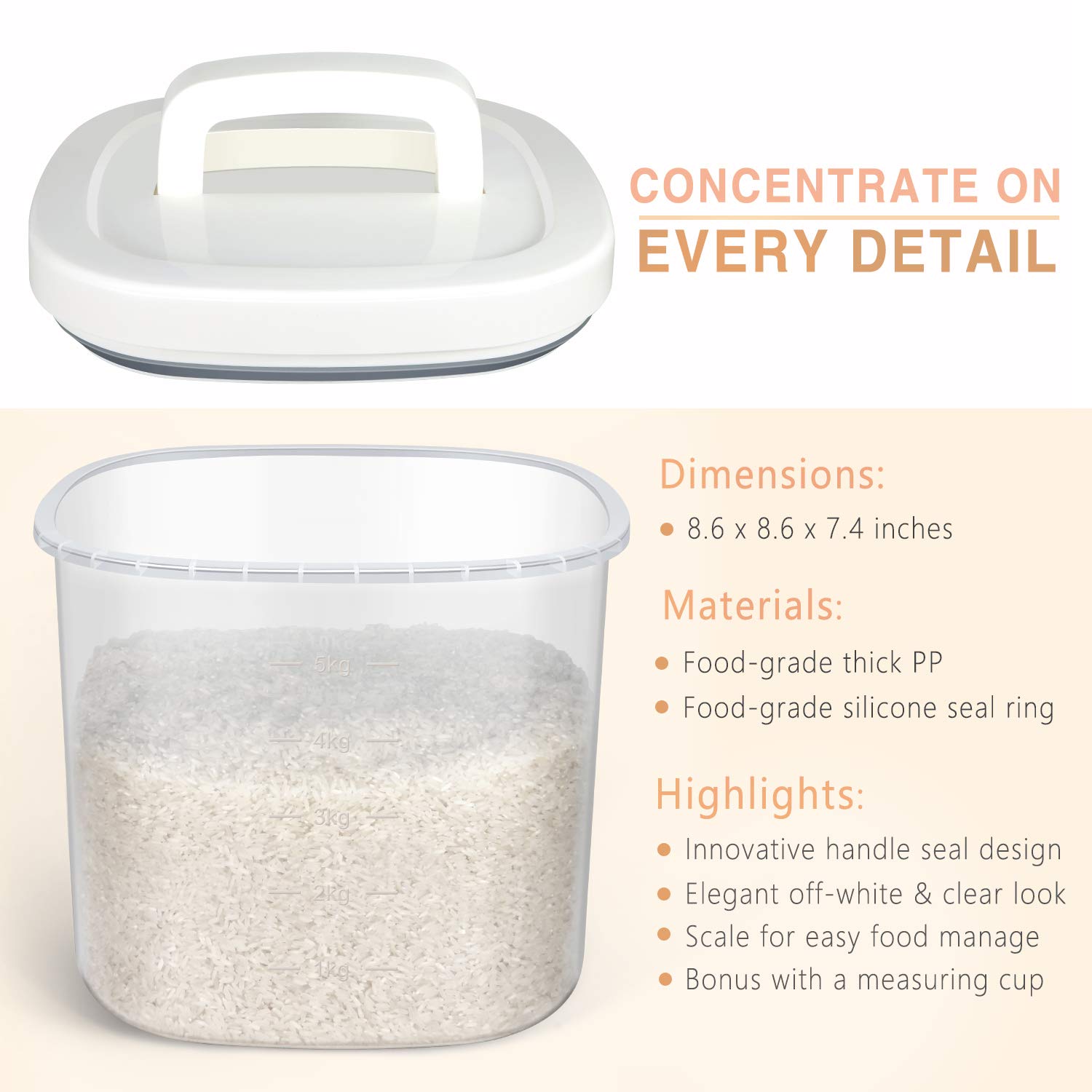TBMax Rice Storage Container 10 Lbs Airtight Cereal Container Bin