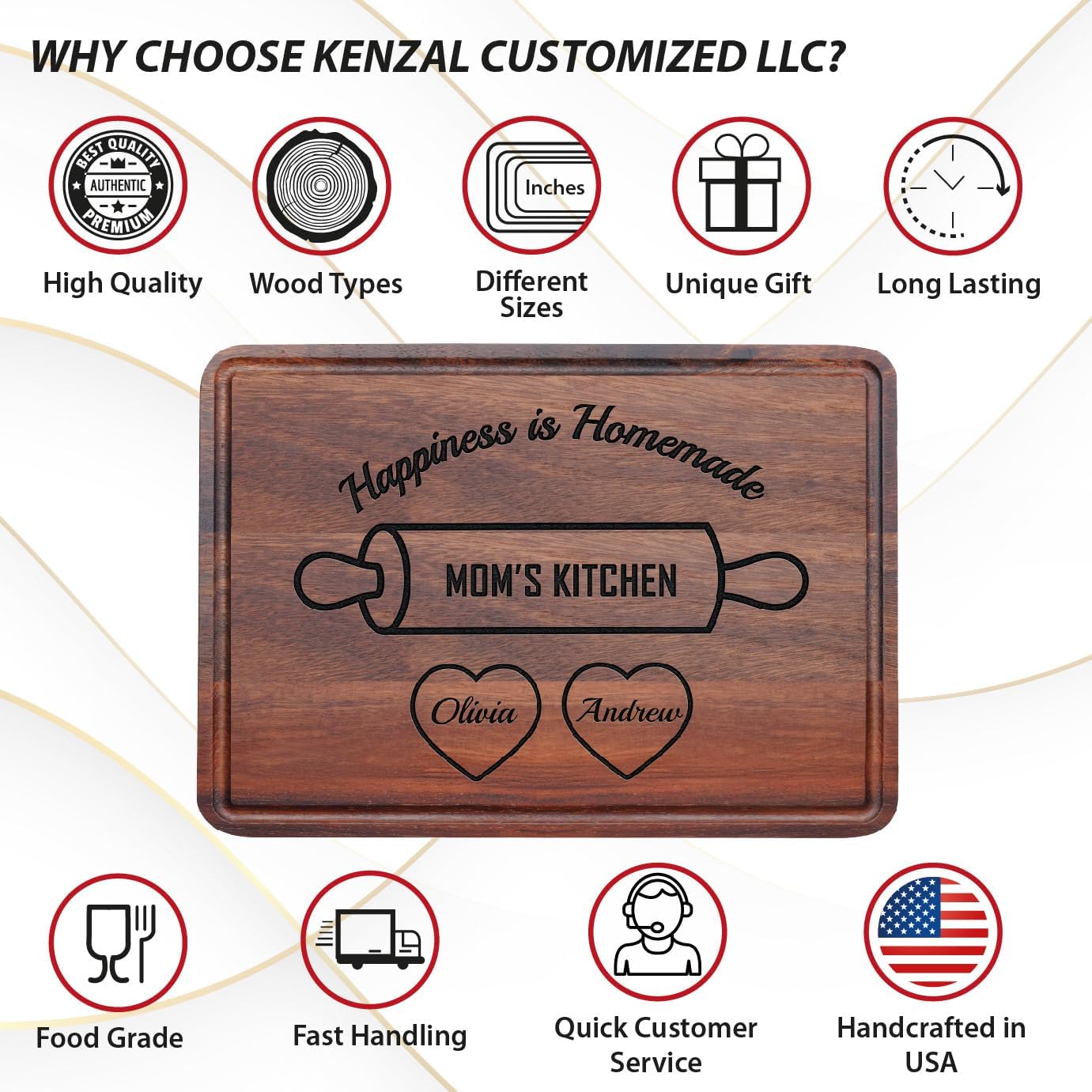 Personalized Cutting Board, Mother Day, Mommy Birthday Gifts for Mom Ideas, Nana and Pop Gifts for Nana from Grandkids, Laser Engraved Home Gifts for Parents, Regalos Mama, Cooking Gift for Grandpa - Image 6