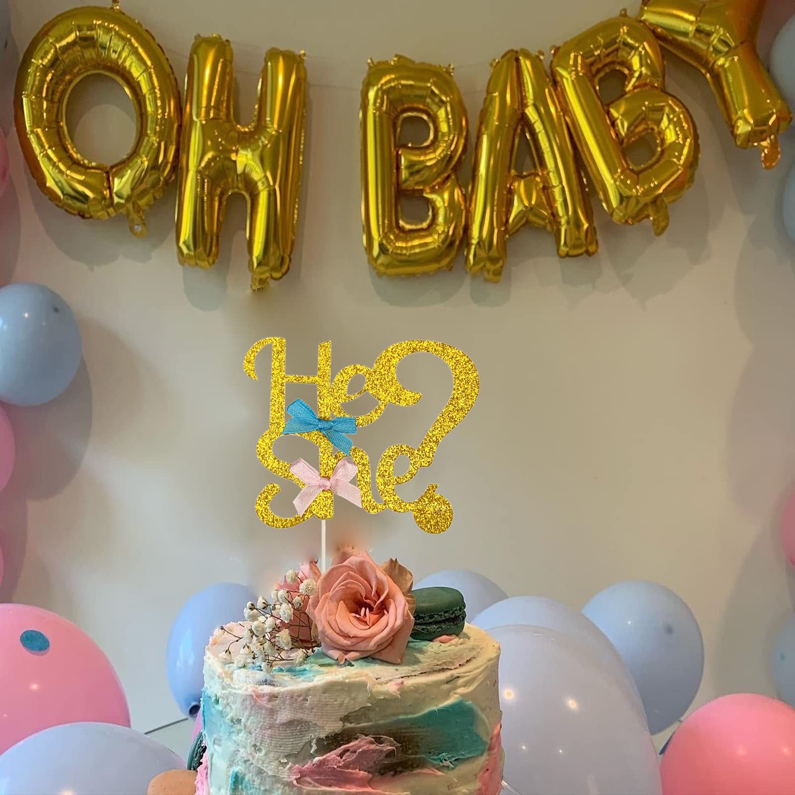 Tortenaufsatz „Baby“ In Rosa & Blau – Glitternd, Goldfarben, Perfekt Für Babyparty, Geschlechts-Enthüllung Oder Willkommensfeier