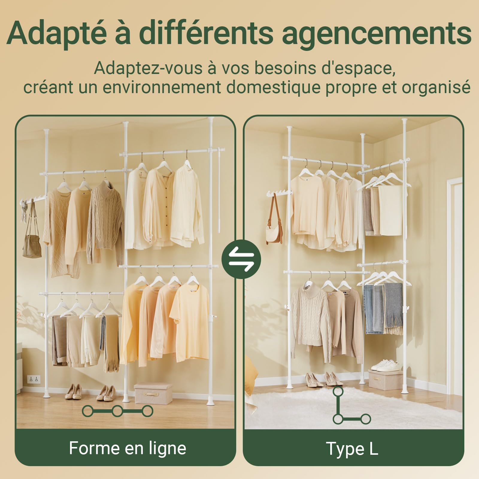 SoBuy Portant à vêtements télescopique solide - Penderie ouverte réglable avec tringles, Porte manteau pour chambre/dressing, Blanc KLS03-II-W