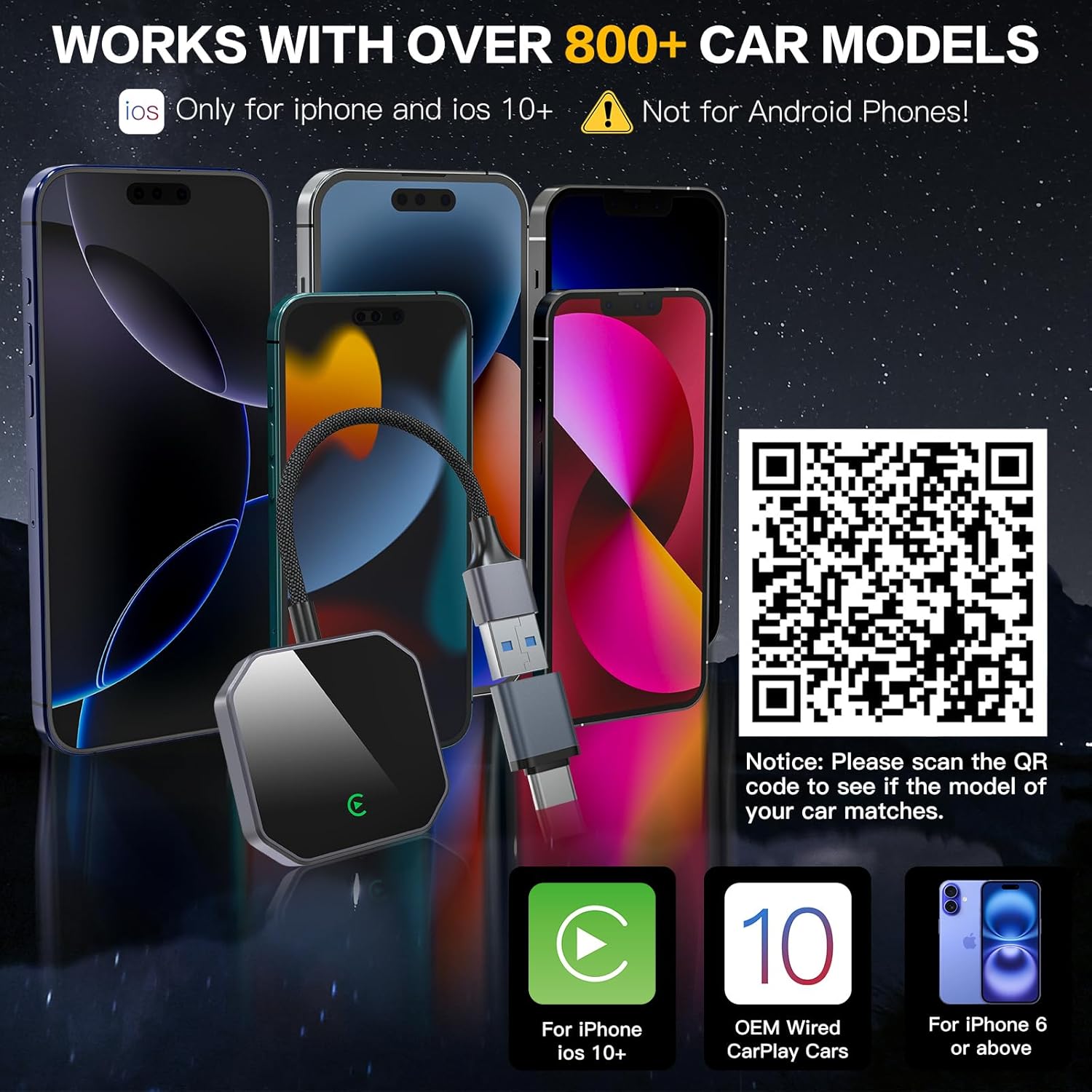 Wireless CarPlay Adapter for Apple iPhone [2025 Upgraded] - Convert Wired to Wireless CarPlay, Plug & Play, No Latency, Compatible with iOS 10+ & Cars with Built-in CarPlay - Image 7