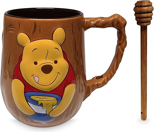 Miniatura 2 de Disney Parks Exclusive – Taza de café de cerámica – Winnie the Pooh esculpido con agitador en barra de miel, 25 onzas