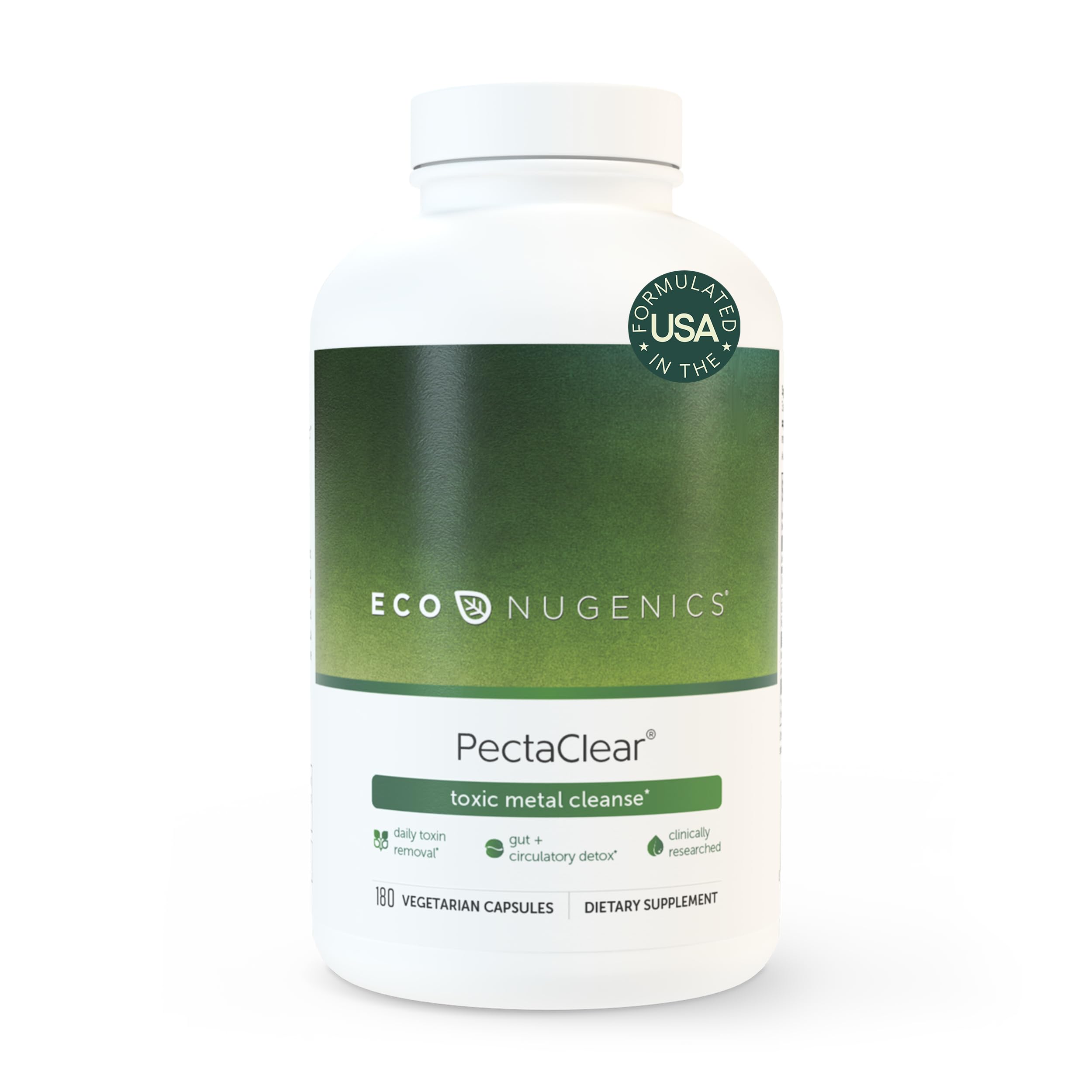 EcoNugenics PectaClear Detox Supplement for Toxic Metal Cleanse – Naturally & Safely Eliminates Toxins for Gut, Liver & Kidney Detox & Repair – Helps with Energy, Weight, Hormone Balance, 180 Capsules