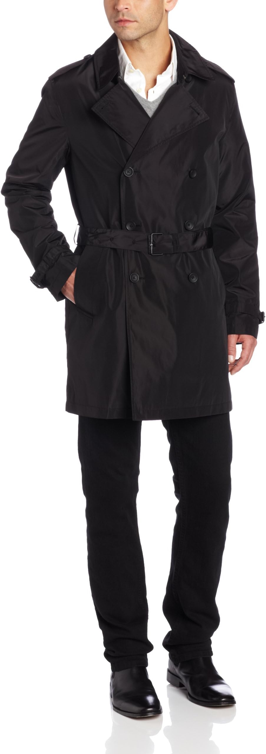 Kenneth Cole New York Men's Double Breasted Belted Trench Coat