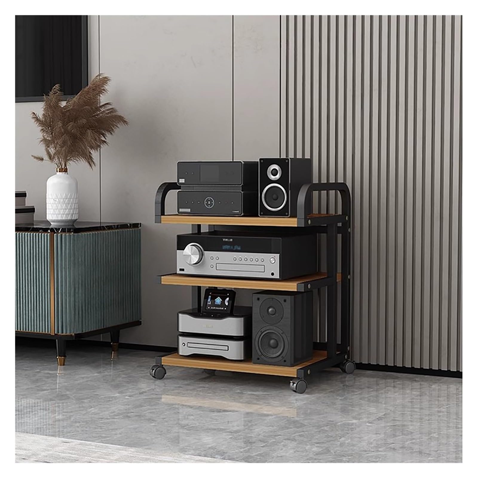 JYHHCYS Audio Component Rack Tower Media Stereo Stand Equipment Shelf with Wheels, 3/4/ 5 Layer Steel Heavy Duty Home Entertainment System Organizer Holder (Color : 3 Tier-C)