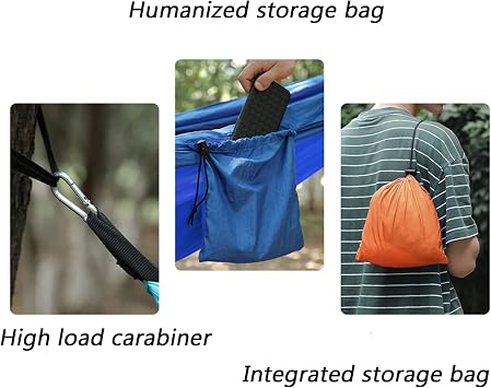 Portable Camping Hammock, 210T Nylon Fabric, 440Lbs Load Capacity, Lightweight Outdoor Hammock with Storage Bag and Carabiner for Travel and Relaxation