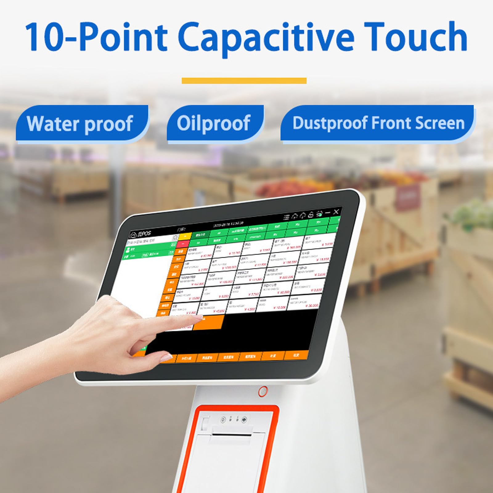 Caja registradora táctil de doble pantalla, sistema TPV táctil de 15,6 pulgadas para pequeñas empresas, módulo WiFi para caja registradora todo en uno(White)