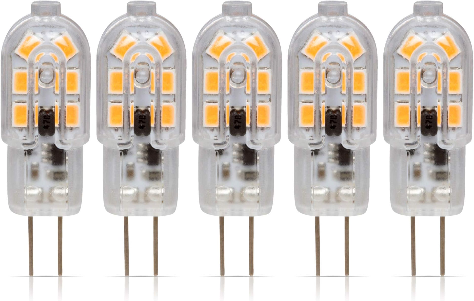 Simba Lighting LED G4 Bulb (5 Pack) 1.5W T4 20W Halogen Replacement 12V AC/DC JC Bi-Pin Base for Accent Lights, Under Cabinet Puck Light, Chandeliers, Track Lighting, Non-Dimmable, Soft White 3000K