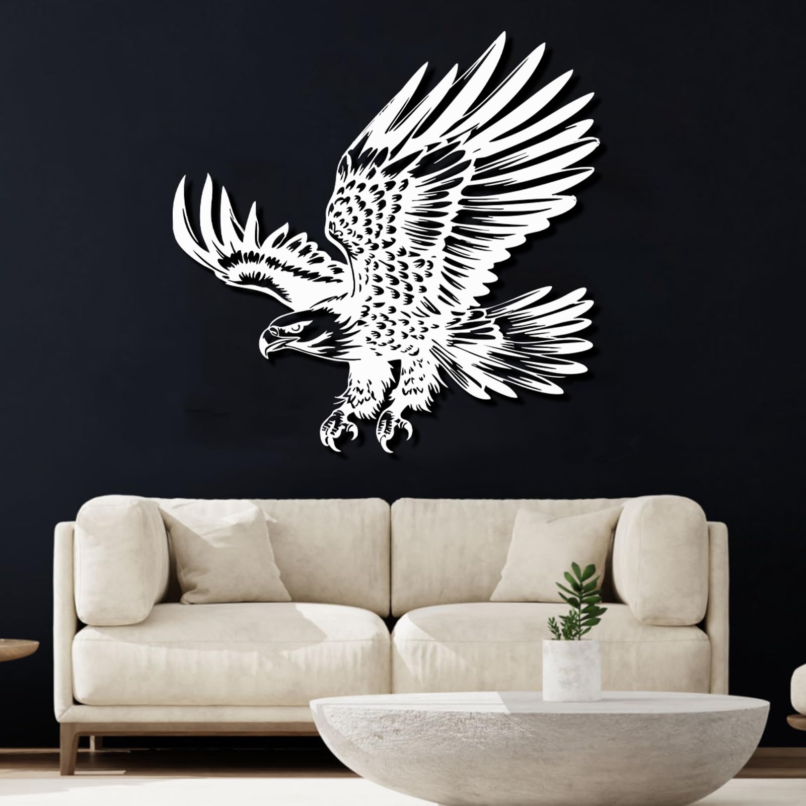 Décoration murale en métal représentant un aigle américain grand format noir