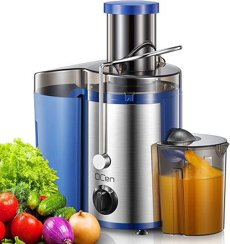 QCen - Máquina exprimidora, extractor centrífugo de 500 W, con conducto de alimentación de boca ancha de 3 pulgadas para frutas y verduras, fácil de
