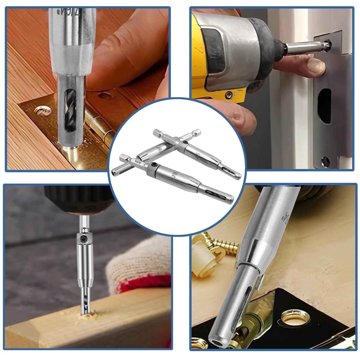 Treki 4PCS Self Centering Drill Bit Set 1/4" Hex Shank Self Centering Hinge Drill Bits HSS Door Center Hinge Hole Drill Bit for Woodworking Window Cabinet (5/64" 7/64" 9/64"11/64") with 1 Hex Wrench - Image 4