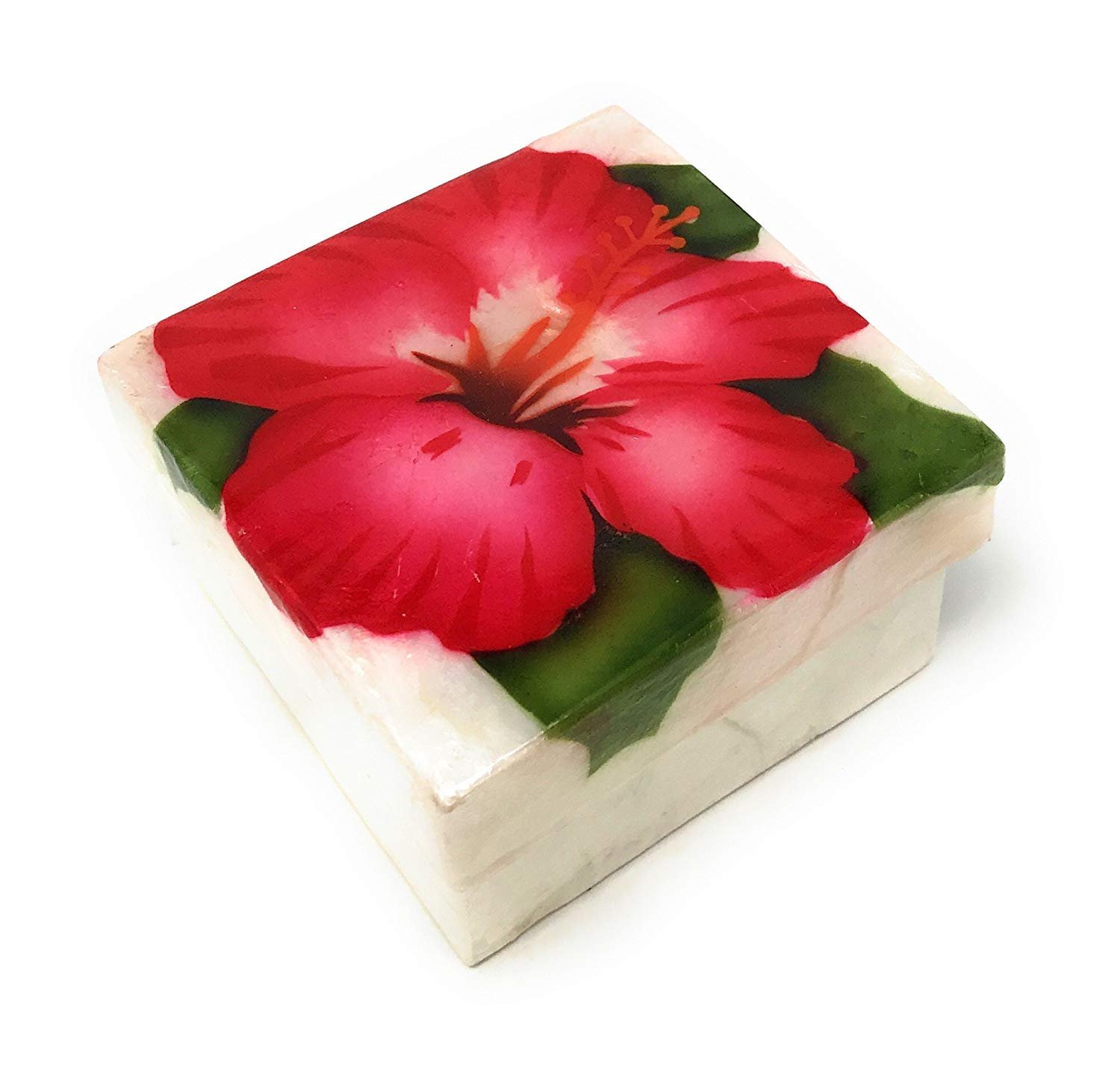 Red Hibiscus Capiz Shell Keepsake Box, 3 Inches X 3 Inches