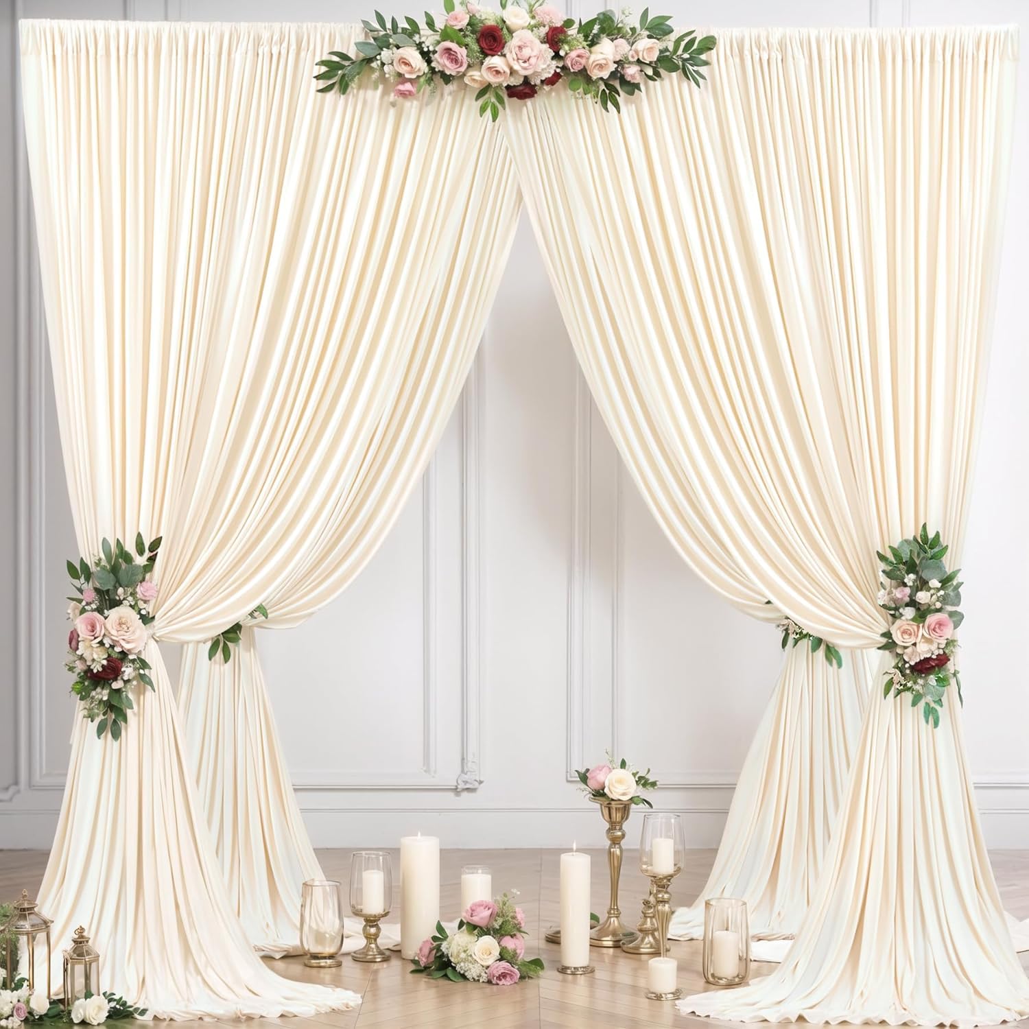 Stookin Beige 4 feet x 12 feet Polyester Backdrop Drapes Curtains Panels with Rod Pockets - Wedding Ceremony Party Home Window Decorations (4Ft x 12Ft), (2 Panal Set)
