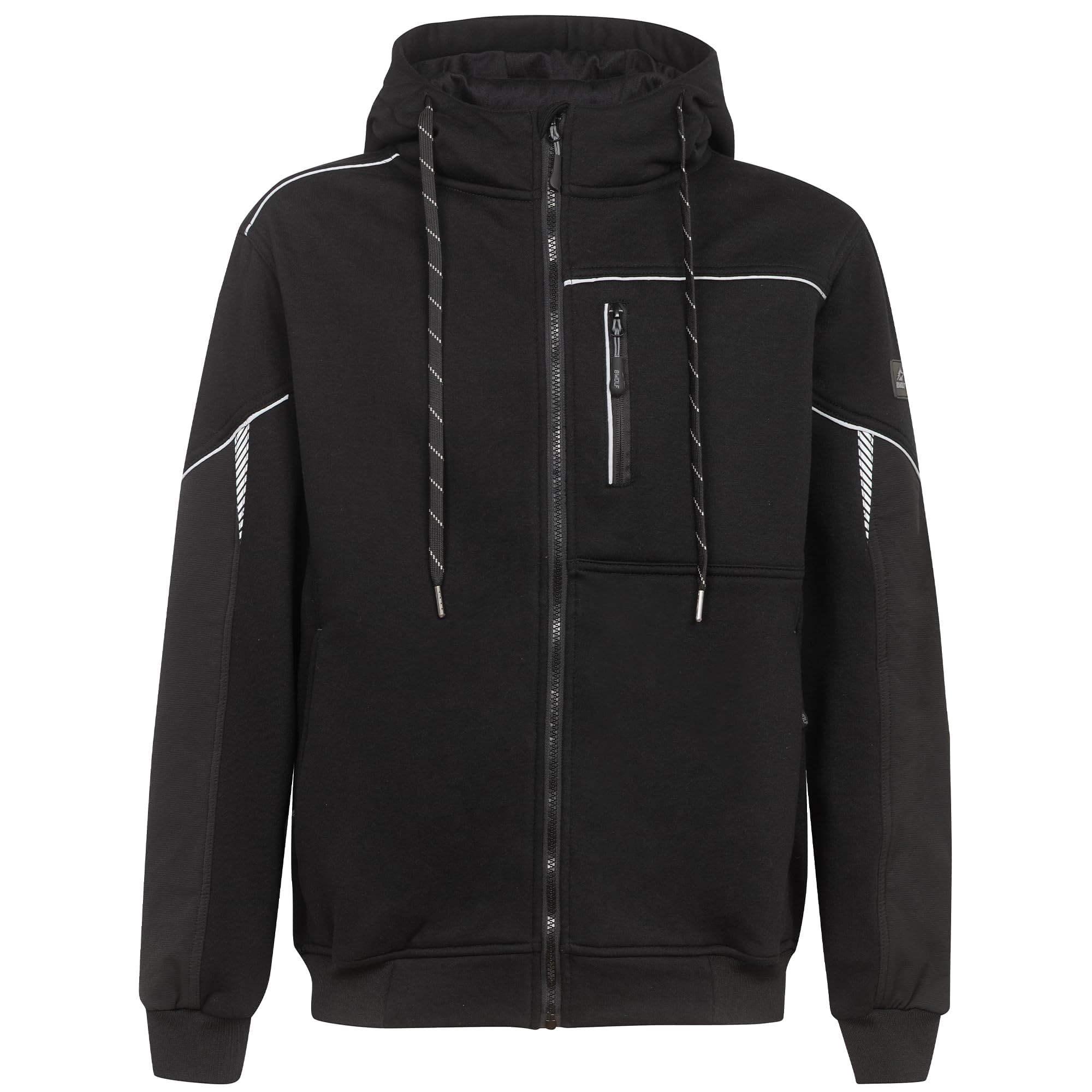 BWOLF DAYTONA Chaqueta de trabajo para hombre con capucha con cremallera - Sudadera con capucha y detalles reflectantes, bolsillo en el pecho y codo reforzado