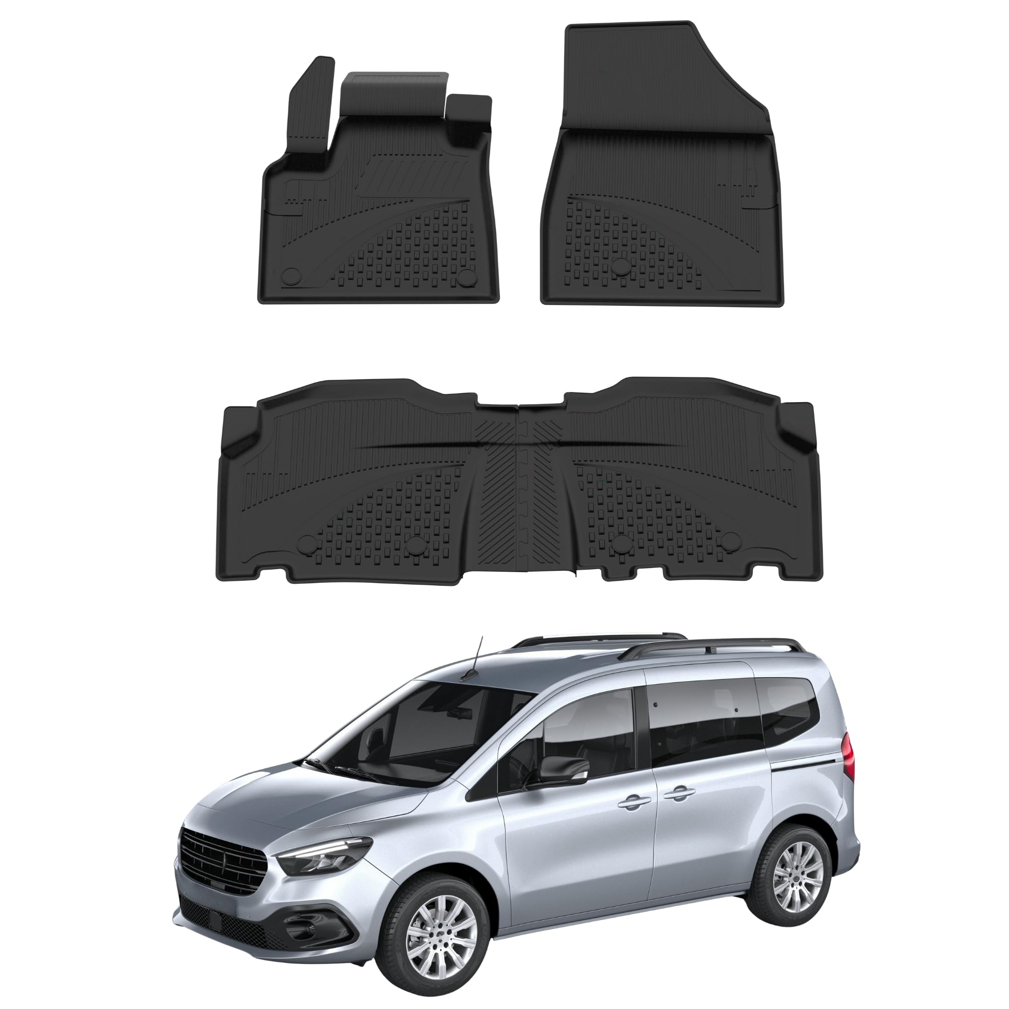 Dywaniki samochodowe, kompatybilne z Mercedes Citan 2021-2026, 4,5D, wysokiej jakości guma TPE, antypoślizgowe, gumowe, wodoodporne, czarne