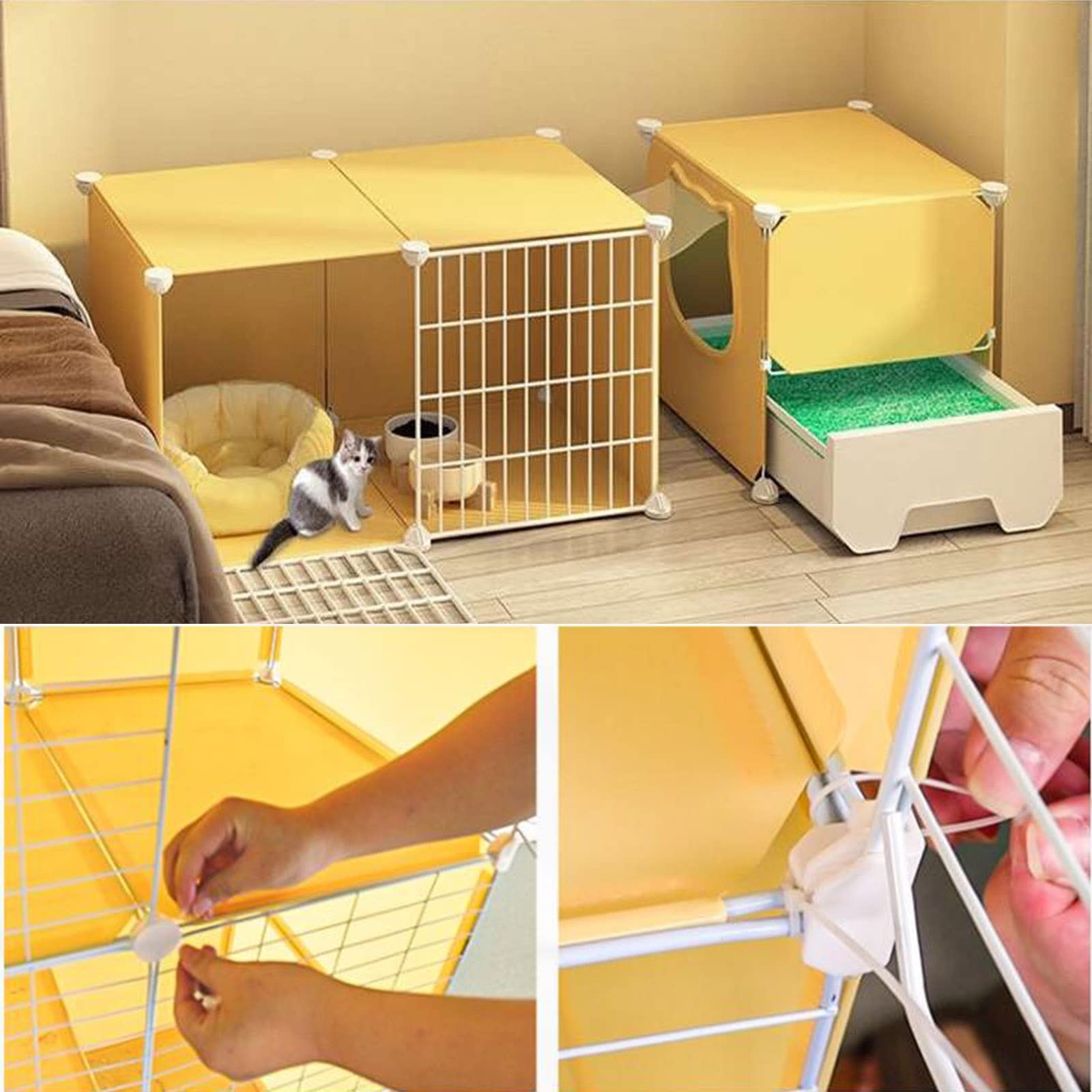 Jaula para Gatos, Jaula para Chinchilla, Parque para Gatitos, Jaula para Hurones, Parque Grande para Mascotas de 3 Niveles con Puerta y Caja de Arena Cerrada para Gatitos, Conejos, chinchill