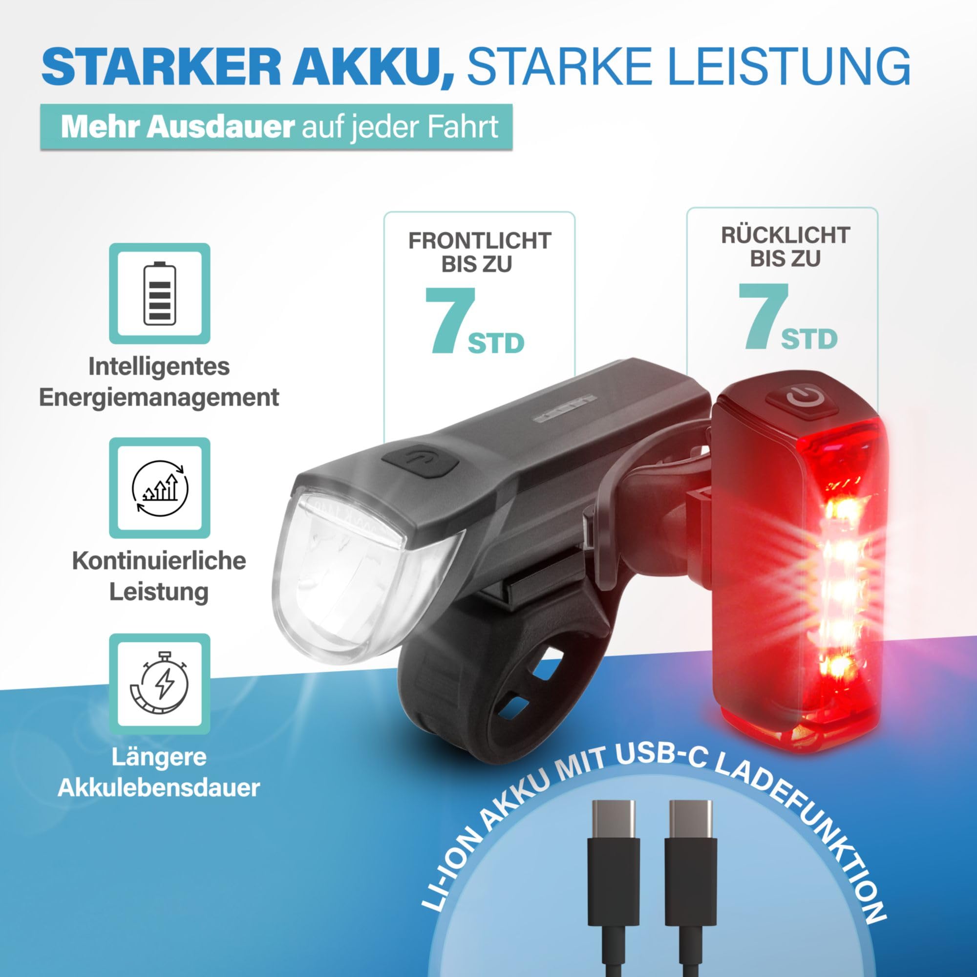 Fischer Fahrrad LED Beleuchtungs-Set Twin mit innovativer 360° Bodenleuchte für mehr Sichtbarkeit und Schutz, Frontlicht